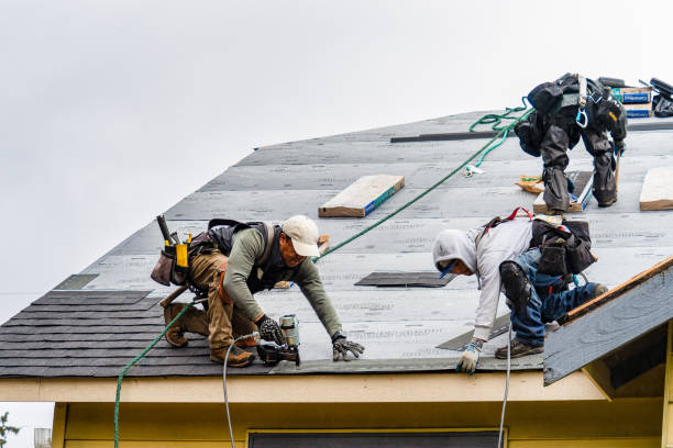 Professional Roofing technician working in Linwood, MA